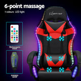 NNEDSZ 6 Point Massage Gaming Office Chair 7 LED Footrest Red