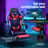 NNEDSZ 6 Point Massage Gaming Office Chair 7 LED Footrest Red