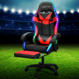 NNEDSZ 6 Point Massage Gaming Office Chair 7 LED Footrest Red