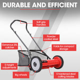 NNEMB 400MX 16' Manual Reel Push Lawn Mower, w/ Catcher, 5 Height Settings