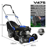 NNEMB 18' 150cc Lawn Mower, 8 Height, Steel Deck, 4-Stroke Petrol Lawnmower - V475