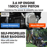 NNEMB 18' 150cc Self Propelled Lawn Mower, 7 Height, Steel Deck, 4-Stroke Petrol Lawnmower - VS550