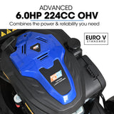 NNEMB 22' 224cc Self-Propelled Lawn Mower, Electric Start, 7 Height, Steel Deck, Deck Wash Port, OHV 4-Stroke Petrol - VS1000