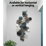 NNEDSZ Metal Wall Art Hanging Sculpture 132cm Home Decor Leaf Circles Blue