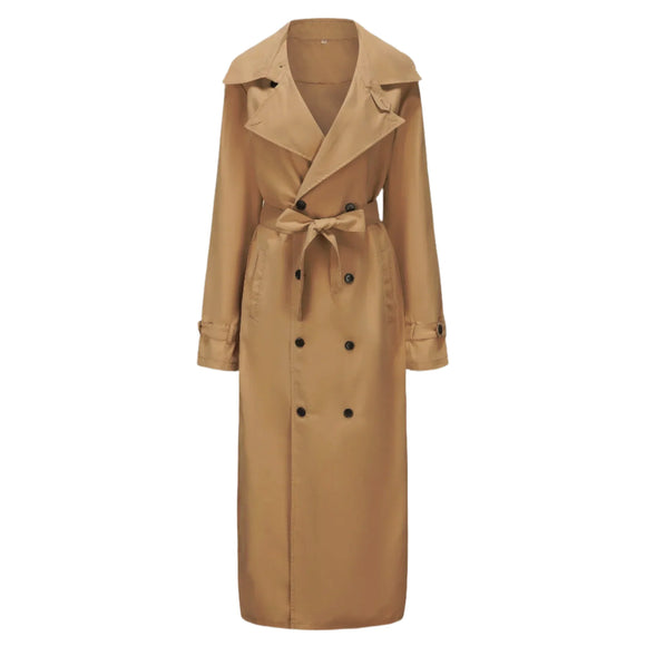 Tan trench coat on a white background