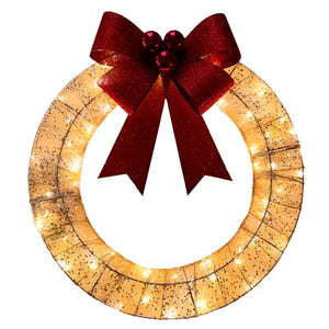 NNEOBA Metal Christmas Wreath with Clear LED Lights