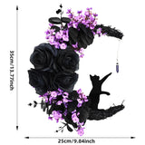 NNEOBA Moon Cat Halloween Wreath with Lights