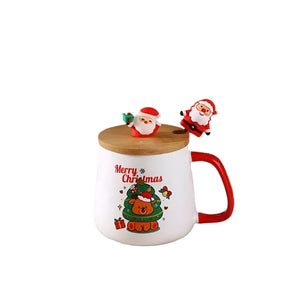 NNEOBA Ceramic Christmas Mug with Lid & Spoon Set