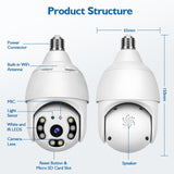 Smart Wifi Outdoor Light Bulb Camera - 1080P Hd 3.0Mp Night Vision Motion Detection Tf Card Support-1915197464860823554
