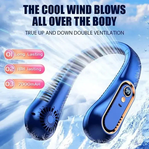 NNEOBA Neck Bladeless Fan – Mini Portable - Blue