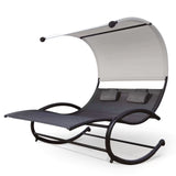 NNETB Double Rocking Reclining Chair with Canopy - Adjustable Pillow