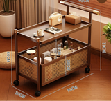 NNETB 2-Layer Bamboo Trolley Side Table 70cm Movable Walnut