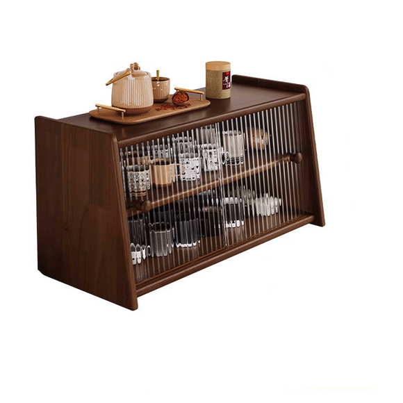 NNETB 60cm Solid Wood Teacup And Coffee Cup Storage Cabinet Black Walnut