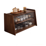 NNETB 60cm Solid Wood Teacup And Coffee Cup Storage Cabinet Black Walnut