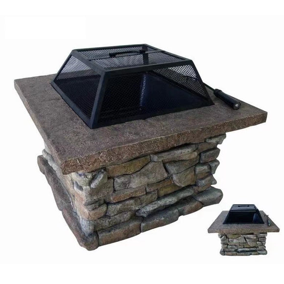NNETB Outdoor Garden Courtyard Charcoal Grill with Heating Stove & Tea Table – 30kg Gray