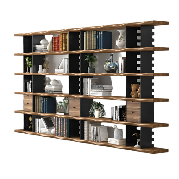 NNETB Wood Luxury Bookshelf Rack with Drawers