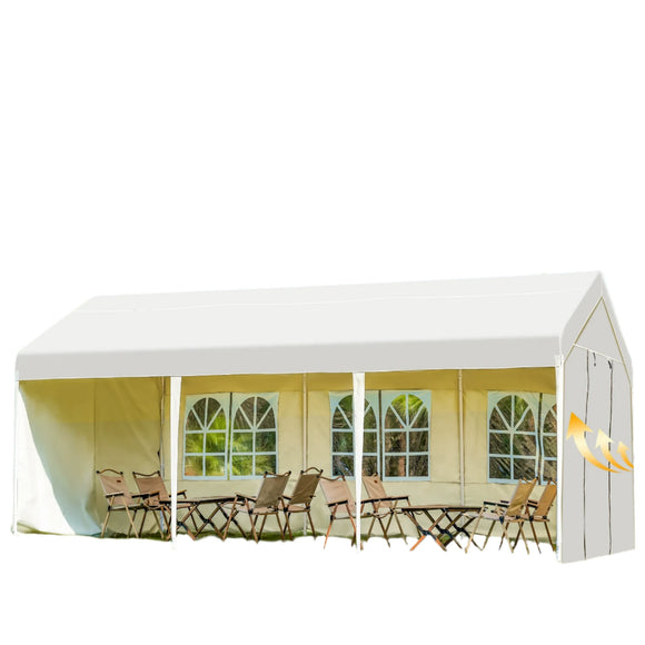 NNETB 4x8M Beige White Stall Gazebo with 4 Thick Enclosure