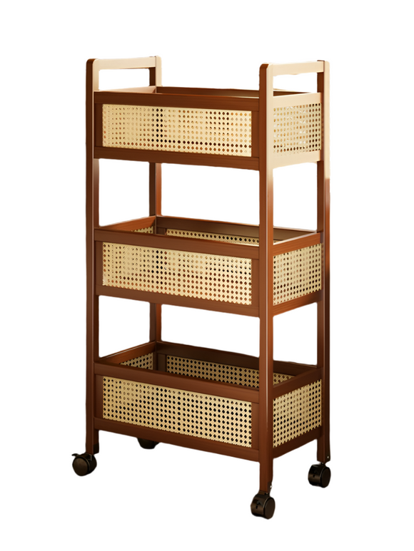 NNETB Mobile Bamboo Trolley Side Table 3-Tier Storage Rack