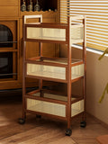 NNETB Mobile Bamboo Trolley Side Table 3-Tier Storage Rack