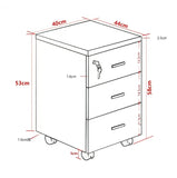 NNETB 3-Drawer Movable Wooden Office File Cabinet with Lock