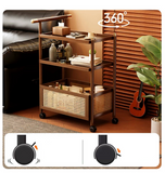 NNETB 2-Layer Bamboo Trolley Side Table 70cm Movable Walnut