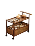 NNETB 2-Layer Bamboo Trolley Side Table 70cm Movable Walnut