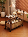 NNETB 2-Layer Bamboo Trolley Side Table 70cm Movable Walnut