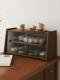 NNETB 60cm Solid Wood Teacup And Coffee Cup Storage Cabinet Black Walnut