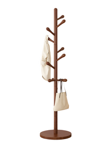 NNETB Solid Walnut Wood Floor Coat Rack - 10 Hooks