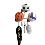 NNETB Black Wall-Mounted Sports Ball Rack - 3-Ball Holder with Hooks