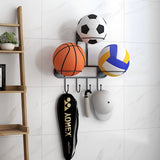NNETB Black Wall-Mounted Sports Ball Rack - 3-Ball Holder with Hooks