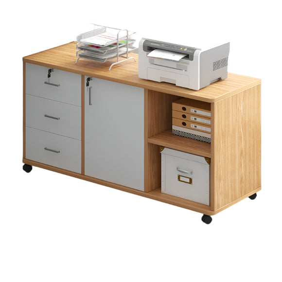NNETB Lockable Wooden Office Side Storage Cabinet with Drawers