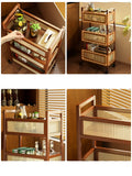 NNETB Mobile Bamboo Trolley Side Table 3-Tier Storage Rack