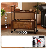 NNETB 2-Layer Bamboo Trolley Side Table 70cm Movable Walnut