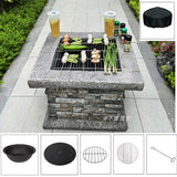 NNETB Outdoor Garden Courtyard Charcoal Grill with Heating Stove & Tea Table – 30kg Gray