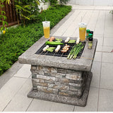 NNETB Outdoor Garden Courtyard Charcoal Grill with Heating Stove & Tea Table – 30kg Gray