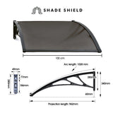 NNEMB 1x1m Aluminium Exterior Awning, Black DIY External UV Rain Protection Grey Tinted Polycarbonate Canopy Cover