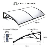 NNEMB 2x1m Aluminium Exterior Awning, Black DIY External UV Rain Protection Clear Polycarbonate Canopy Cover