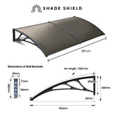 NNEMB 2x1m Aluminium Exterior Awning, Black DIY External UV Rain Protection Grey Tinted Polycarbonate Canopy Cover