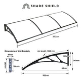 NNEMB 3x1m Aluminium Exterior Awning, Black DIY External UV Rain Protection Clear Polycarbonate Canopy Cover
