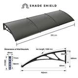 NNEMB 3x1m Aluminium Exterior Awning, Black DIY External UV Rain Protection Grey Tinted Polycarbonate Canopy Cover