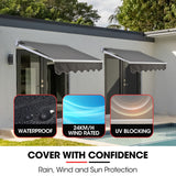 NNEMB 2 x 1.5M Retractable Grey Folding Arm Awning, Powder Coated 6063 Aluminium, with Hand Crank, for Outdoor Patio