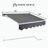 NNEMB 2 x 1.5M Retractable Grey Folding Arm Awning, Powder Coated 6063 Aluminium, with Hand Crank, for Outdoor Patio