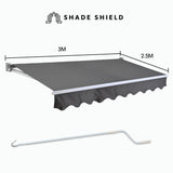 NNEMB 3x2.5m Retractable Folding Arm Awning, Powder Coated 6063 Aluminium, with Hand Crank, for Outdoor Patio