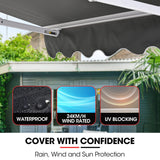 NNEMB 4x2.5m Retractable Folding Arm Awning, Powder Coated 6063 Aluminium, with Hand Crank, for Outdoor Patio