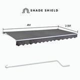 NNEMB 4x2.5m Retractable Folding Arm Awning, Powder Coated 6063 Aluminium, with Hand Crank, for Outdoor Patio