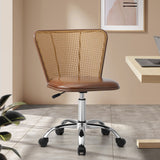 NNEED Rattan Office Chair PU Leather Seat Dark Brown
