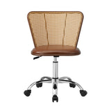 NNEED Rattan Office Chair PU Leather Seat Dark Brown