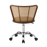 NNEED Rattan Office Chair PU Leather Seat Dark Brown