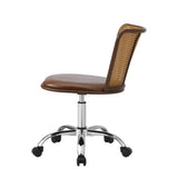 NNEED Rattan Office Chair PU Leather Seat Dark Brown